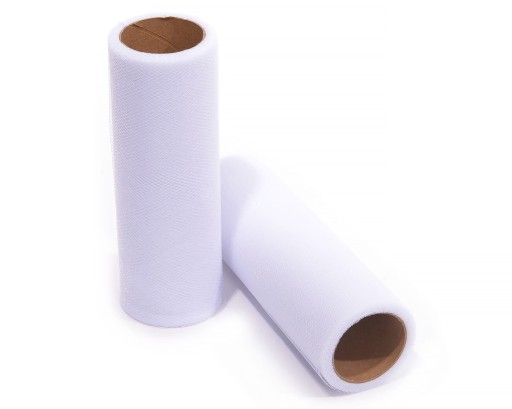 Ozdobný tyl na rolke na svadobnú výzdobu, svadobné hostie, 15cm 9m biely