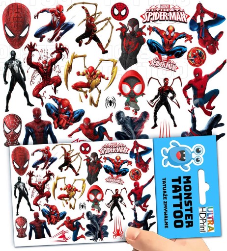 UMÝVAJÚCE DOČASNÉ TETOVANIE PRE DETI DETSKÝ SPIDERMAN ORIGINÁLNE DIZAJNY