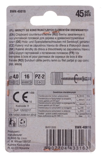 SKRUTKY DO DREVA POLICE MET SKRUTKA 4x16 mm 45 ks