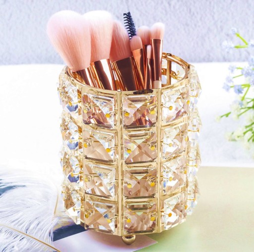 Elegantný organizér na MAKEUP štetce so zlatými kryštálmi