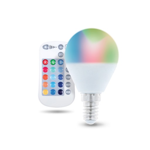 LED žiarovka, malý závit E14, farebné RGB + teplá 5W
