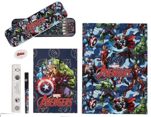 Školské potreby Marvel Avengers, súprava farbičiek, pero a zošit
