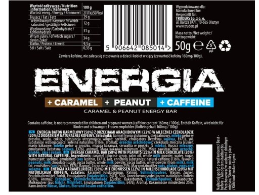 ENERGETICKÁ TYČINA guarana energy KARAMELOVÝ ORIEŠOK KOFEÍN 50g
