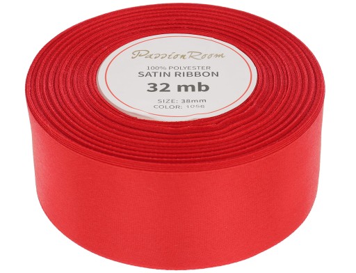 Ozdobná a dekoračná vianočná saténová stuha, 38mm, 32mb, červená