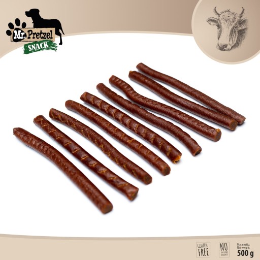 Pochúťka, maškrta pre psov Mäkké hovädzie tyčinky (90%) Mr.Pretzel 500g