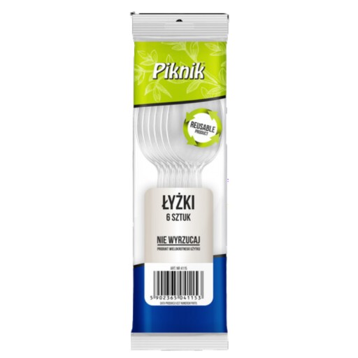 Piknikové opakovane použiteľné lyžice, priehľadné, 6 ks