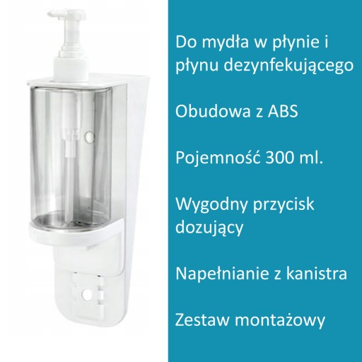 Hygio nástenný dávkovač mydla 300 ml biely, priehľadný
