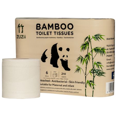 ZUZii Bambusový toaletný papier, 3-vrstvový, 6 roliek.