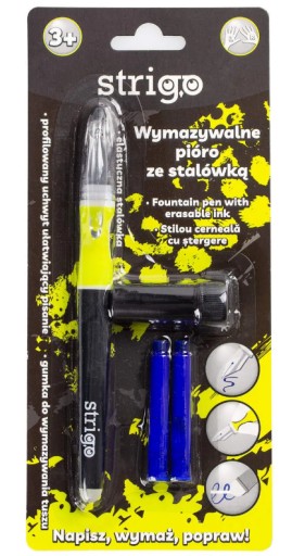 Vymazateľné pero s čiernym hrotom + dve náplne Strigo