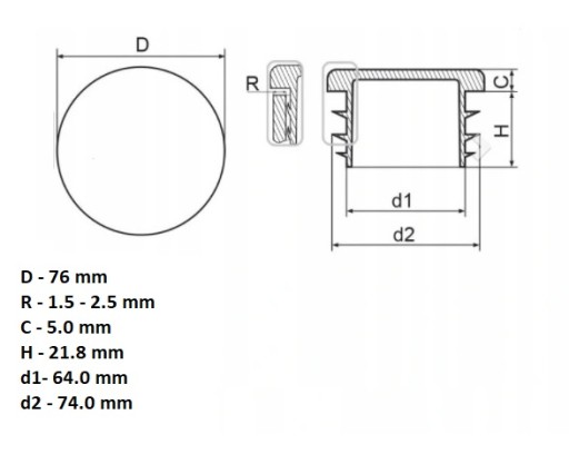 Vnútorný uzáver pre priemer potrubia 76 mm 2 1/2 palca