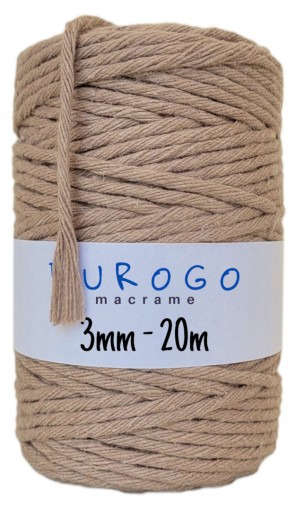 Macrame Cord Twisted Cotton Ecological Béžová 20m 3mm