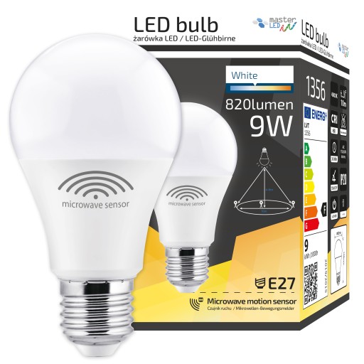 E27 LED žiarovka 9W 230V mikrovlnný snímač pohybu