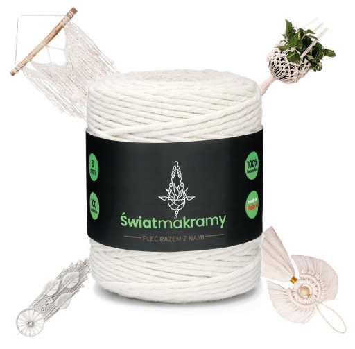 Macrame struna 3 mm Prírodná biela. Skrútený na lapač snov na 100 metrov