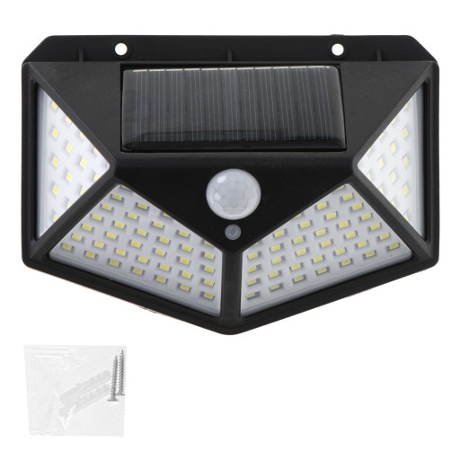 Solárne fasádne nástenné svietidlo, pohybový a súmrakový senzor, 100 LED