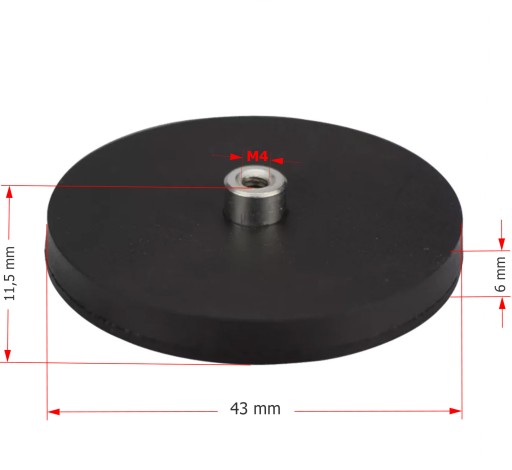 MAGNETICKÝ DRŽIAK M4 ZÁVIT GUMOVÉ POUZDRO 43x6 mm
