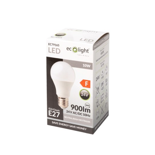 E27 LED žiarovka 10W 24V, neutrálna farba