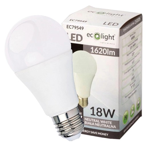 Klasická LED žiarovka, veľký závit, E27, 18W, 4000K, neutrálna