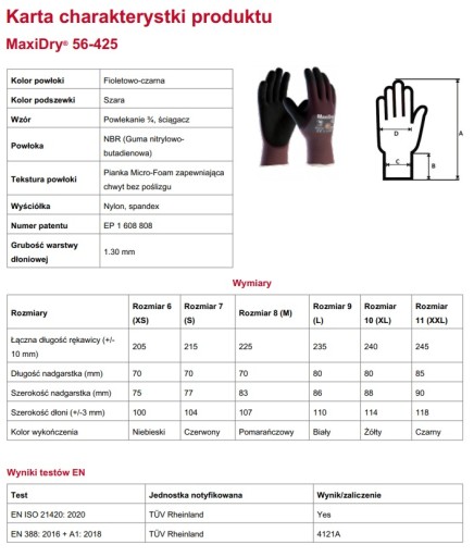 PRACOVNÉ RUKAVICE ODOLNÉ OLEJOM MAXIDRY 56-425 ATG10