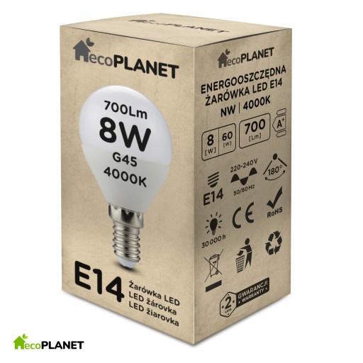 LED žiarovka E14 G45 Ball 8W Neutral 4000K