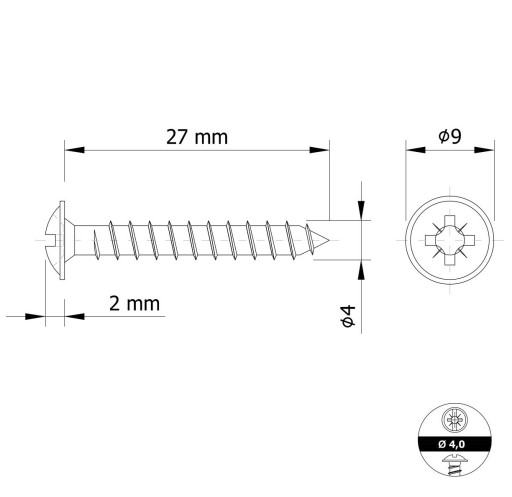Tvrdené skrutky do dreva 4,0 x 27 mm s podložkou