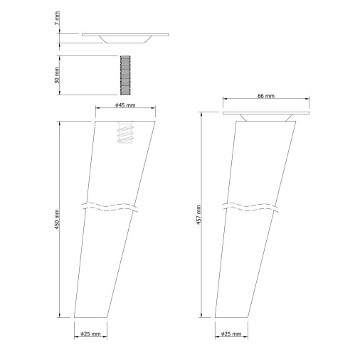 Noha 45 CM drevená šikmá montážna sada