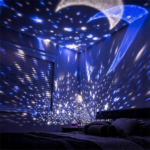 ROTAČNÁ NOČNÁ LAMPA STARS PROJEKTOROVÁ LAMPA 2v1 MODRÁ