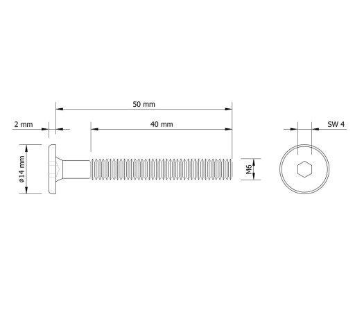 10x metrická skrutka M6 x 50 mm žlto pozinkovaná, valcová hlava, nábytková skrutka