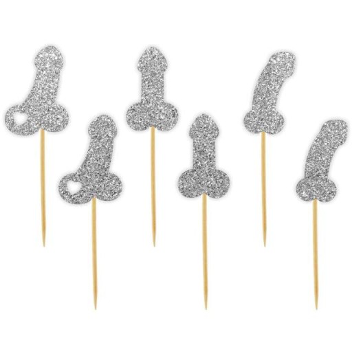 PIKERY BACHELORette party strieborné GLITTER penisy x6