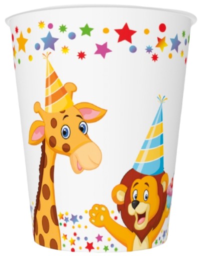 PAPIEROVÉ POHÁRKY ŽIRAFA PANDA BALÓNKY 250ML 8 KS