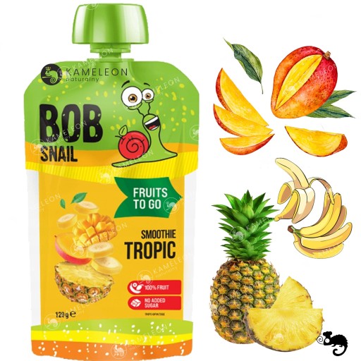 BOBSNAIL MUS smoothie bez CUKRU TROPICAL tropic MANGO BANÁN ANANÁS 120G