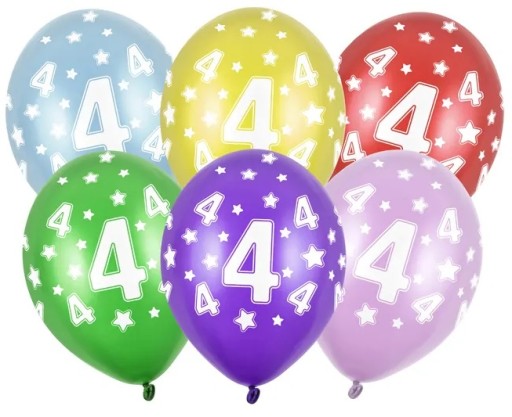 Balóny s potlačou Number 4 Four Birthdays Mix 6 kusov