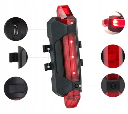 BICYKLE LAMP zadné svetlo 5 LED USB osvetlenie