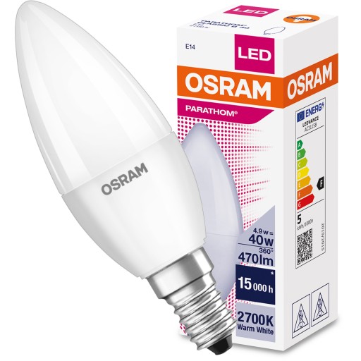 LED SVIEČKOVÁ žiarovka E14 B35 4,9W 40W 2700K OSRAM