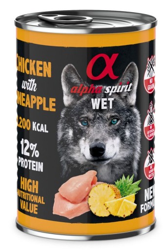 Alpha Spirit kompletné mokré krmivo pre psov KURA S ANANÁSOM 400g