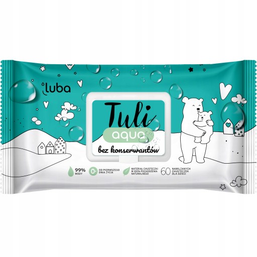 LUBA TULI AQUA 99% VODA BEZ KONZERVAČNÝCH LÁTOK Vlhčené obrúsky pre deti