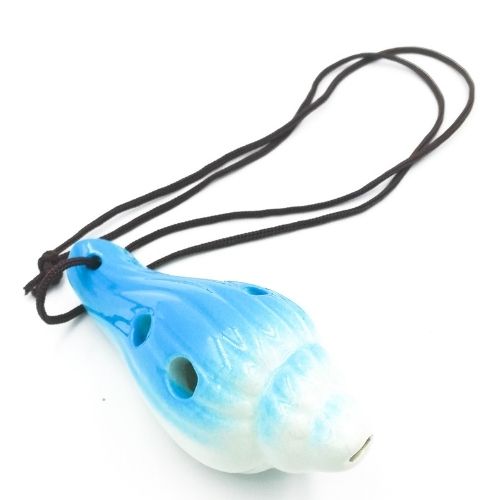 mini OCARINA keramická SHELL modrá, 6 otvorov, noty