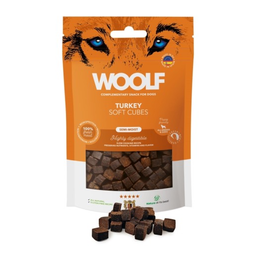 WOOLF prírodná pochúťka, jemné morčacie kocky 100g