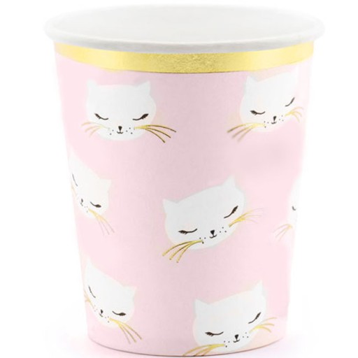 Papierové kelímky CAT sladký CAT svetlý pastel na narodeninovú PARTY 6 ks