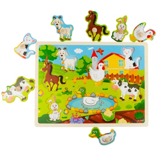 INTERAKTÍVNA HRAČKA VZDELÁVACIE DREVENÉ BLOKY PRE DETI FARM PUZZZZ