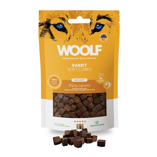 WOOLF MÄKKÉ KOCKY KRÁLIK MONOPROTEÍN PRÍRODNÁ POCHÚDKA PRE PSOV KRÁLIEK 100g