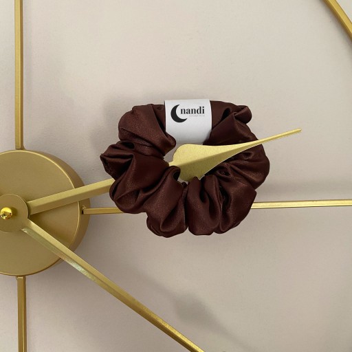Saténová scrunchie kravata do vlasov Tmavá čokoláda