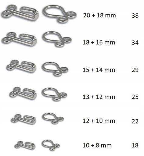 Kovové háčiky na šitie 18 + 16 mm STRIEBORNÉ