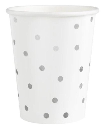 Papierové kelímky 220ml 6ks narodeninové biele ročné