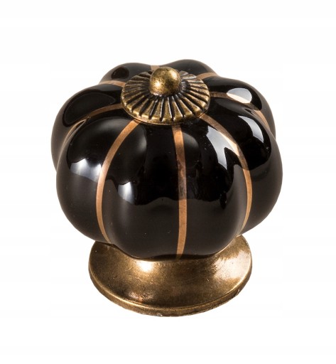 PORCELÁNOVÁ TEKVICA ČIERNA/ZLATÁ RETRO NÁBYTOK GOMBÍK