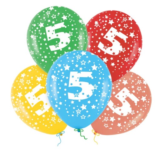 FAREBNÉ BALÓNKY S ČÍSLOM 5 PÄŤ NARODENINY 5 ks