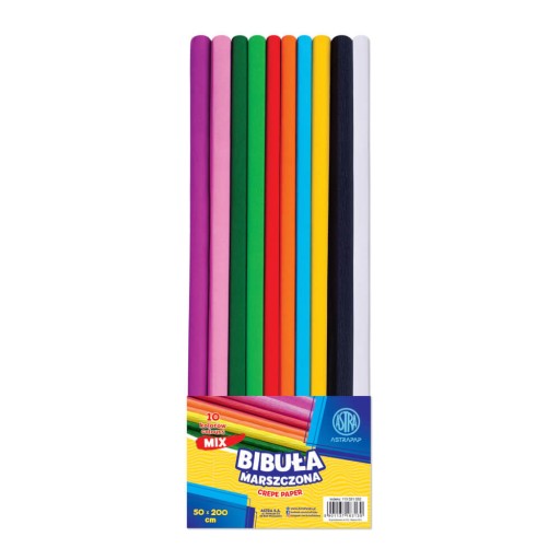 Krimpovaný krepový papier 20g/m2 sada 10 farieb 50x200cm ASTRA