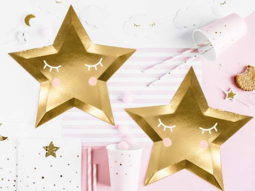 Zlaté hviezdne taniere Little Star Birthday 6 ks