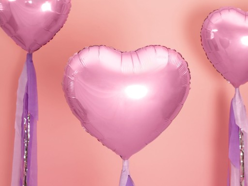 Fóliový balón SRDCE, svetloružový, 45 cm, na HEL, k ročným narodeninám