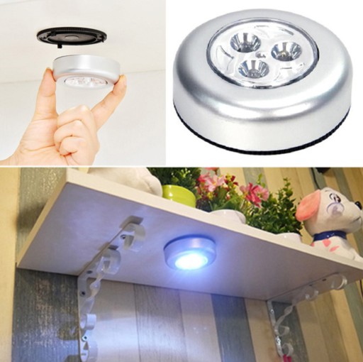 Malá, bezdrôtová, 3-LED, samolepiaca, batériou napájaná lampa citlivá na dotyk