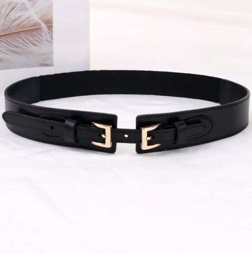 Dámsky opasok na šaty Elastic Black Gumička, kožená ozdobná pracka